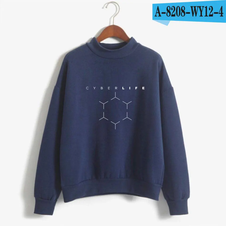 Navy Blue LUCKYFRIDAYF Детройт стать человеком водолазки монолитным толстовки Мужские Женские Аниме толстовки одежда размера плюс - Цвет: Navy Blue