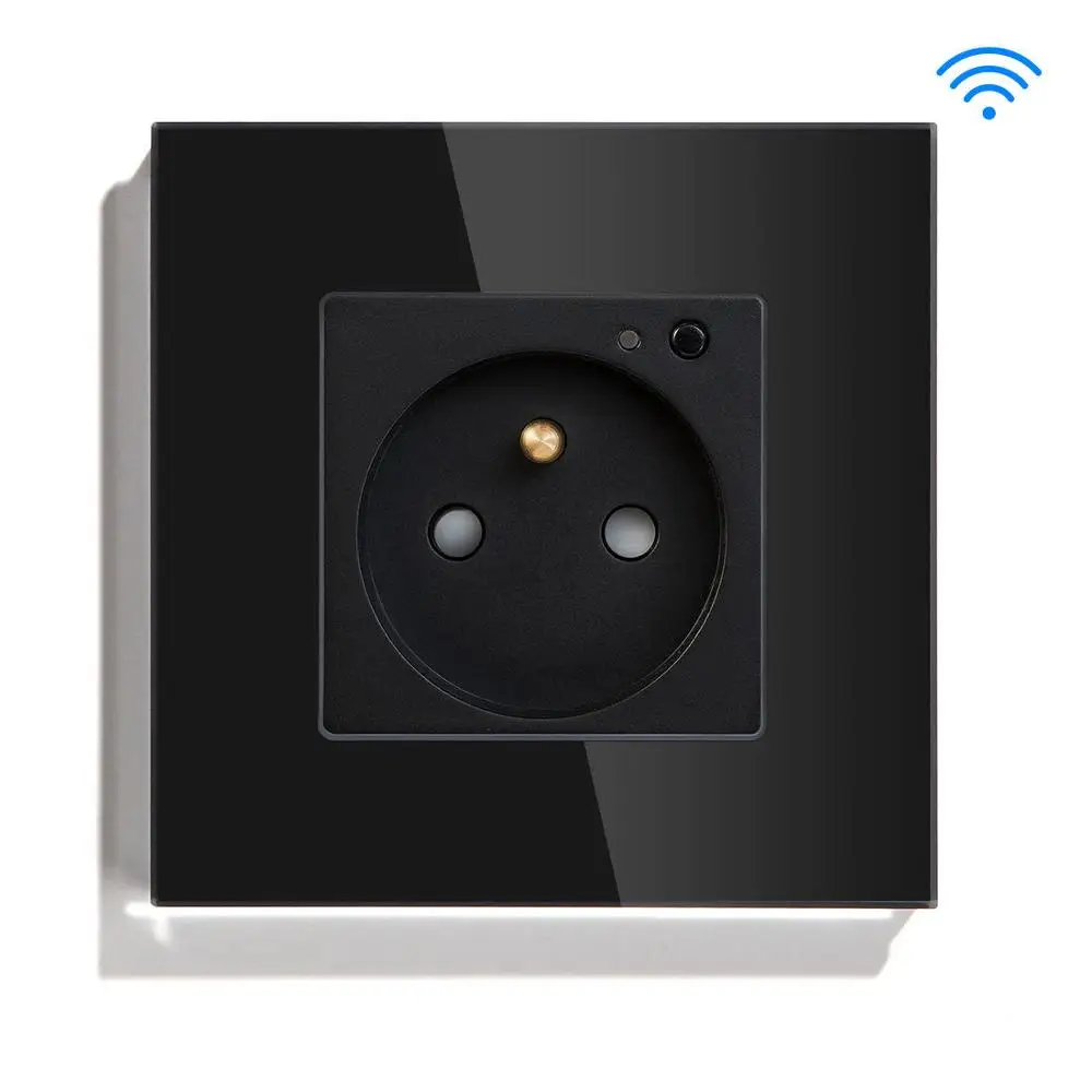 Black Wall Socket BSEED FR настенная розетка настенная Высококачественная стеклянная кристальная панельная розетка умная французская розетка с wifi розетка белый черный золотой - Тип: Black Wall Socket