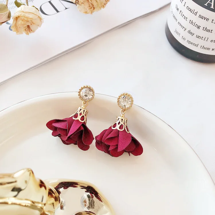 YueBanG Jewelry Free Shipping Fashion Romantic Cloth Flower Earrings For Women Small Plant Ear Nail Accessories Gift. | Украшения и