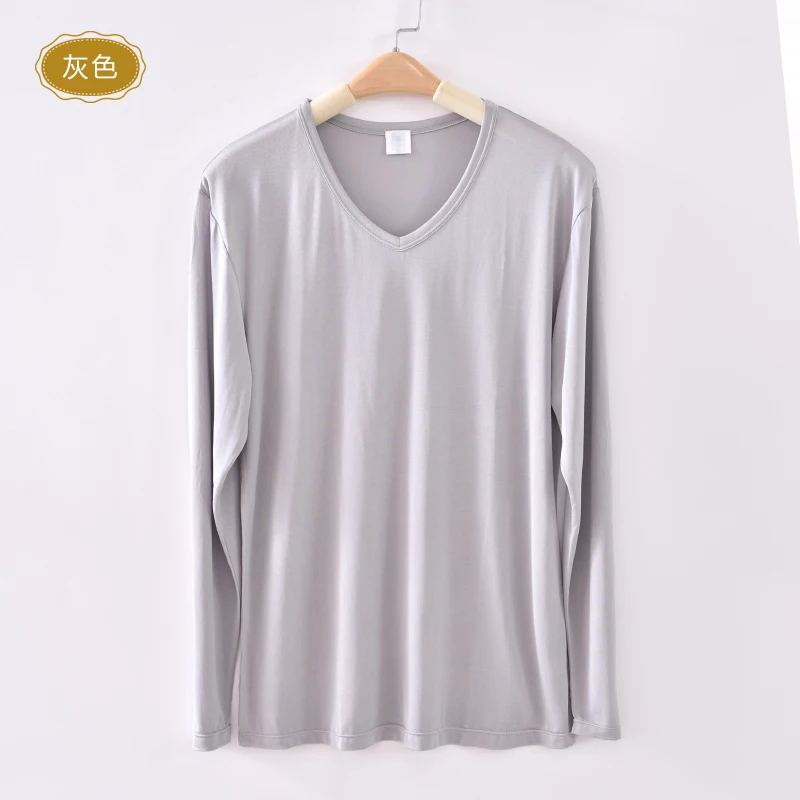 grey top Мужской Шелковый комплект нижнего белья v-образным вырезом шелк тутового шелкопряда трикотажные сна набор chromophous - Цвет: grey top