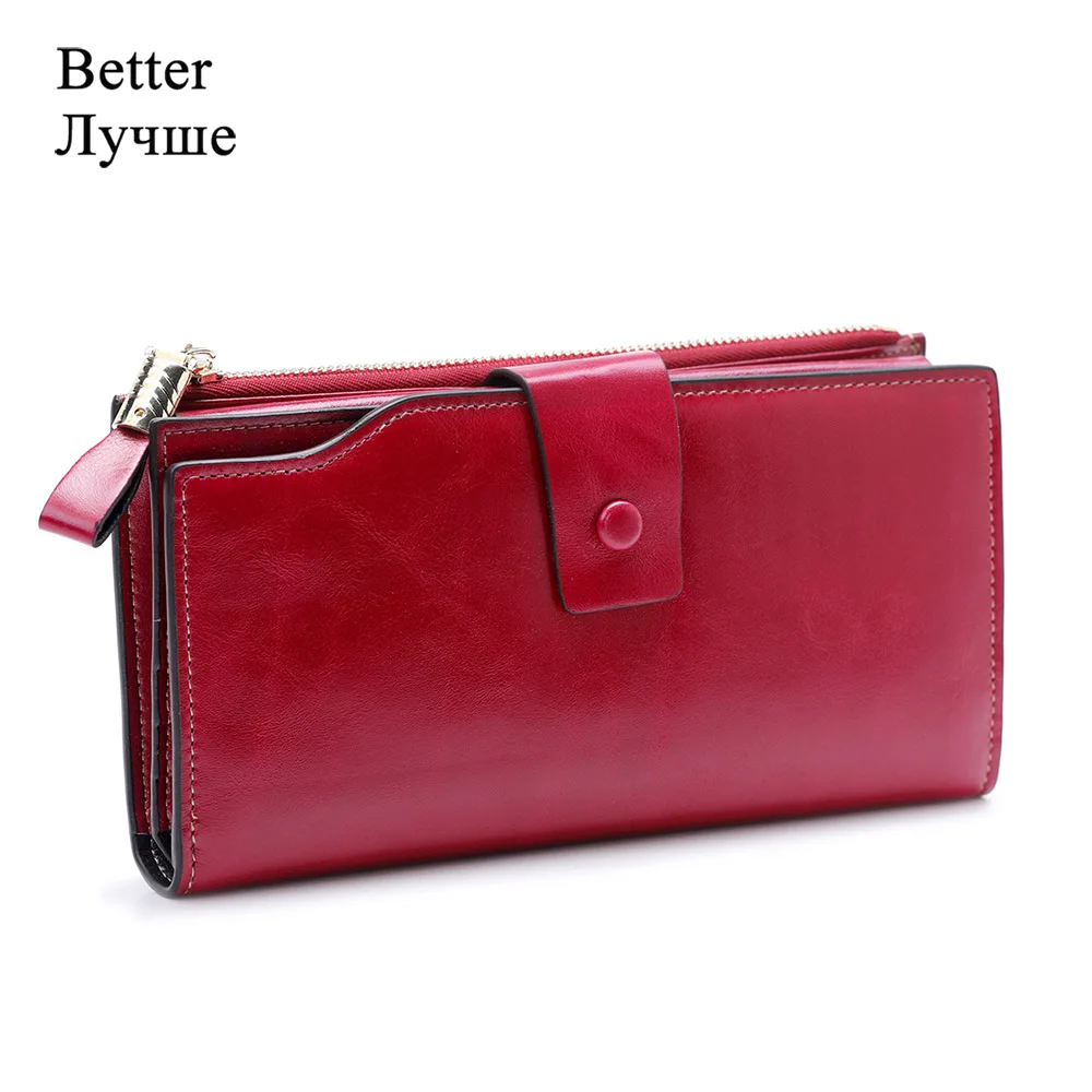Rose Red Better Длинные Для женщин натуральная кошельки из телячьей кожи на молнии в Корейском стиле одноцветное модные сумочки держатель карт отделение для монет RFID женские кошельки - Цвет: Rose Red Better