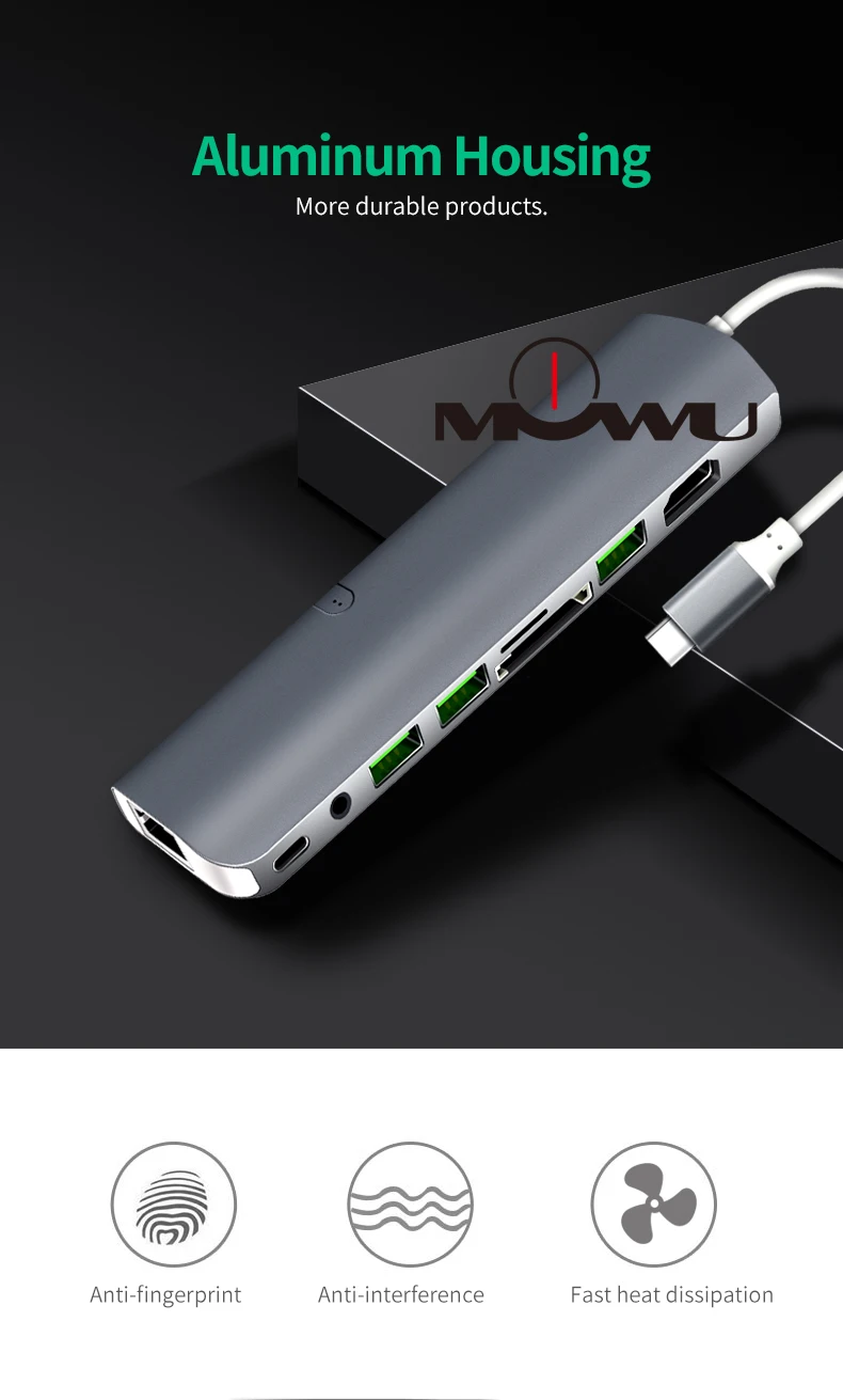 9in1USB C концентратор TYPE C Thunderbolt 3 адаптер USB-C подключающийся аппаратный ключ с HDMI 4k PD USB 3,0 SD TF кардридер для MacBook Pro Air 13 15