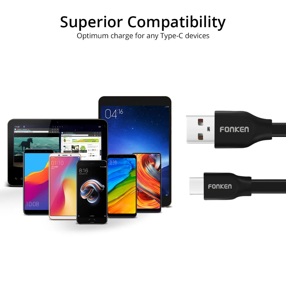 FONKEN Лапша USB Type C кабель Type-C зарядный 2128AWG 3A быстрое зарядное устройство шнур
