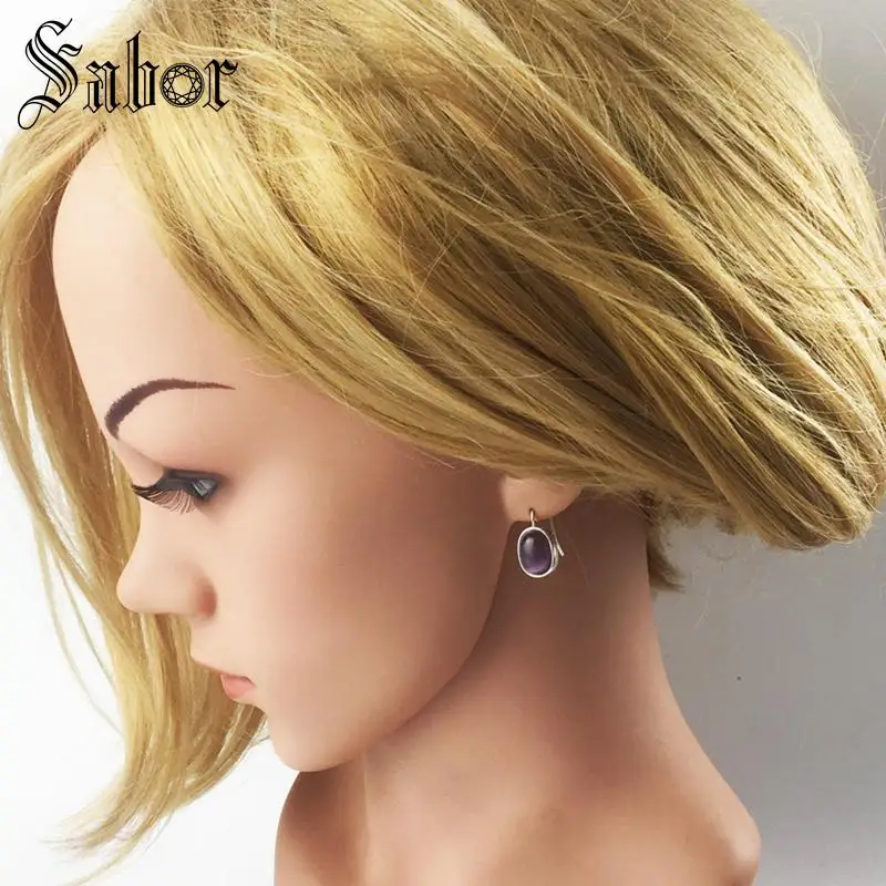 Серьги подвески с фиолетовым овальным опалом и лебедем модные ювелирные