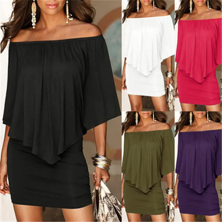 Армейский зеленый Slash шеи Для женщин Мини платье 2018 Летний стиль с открытыми