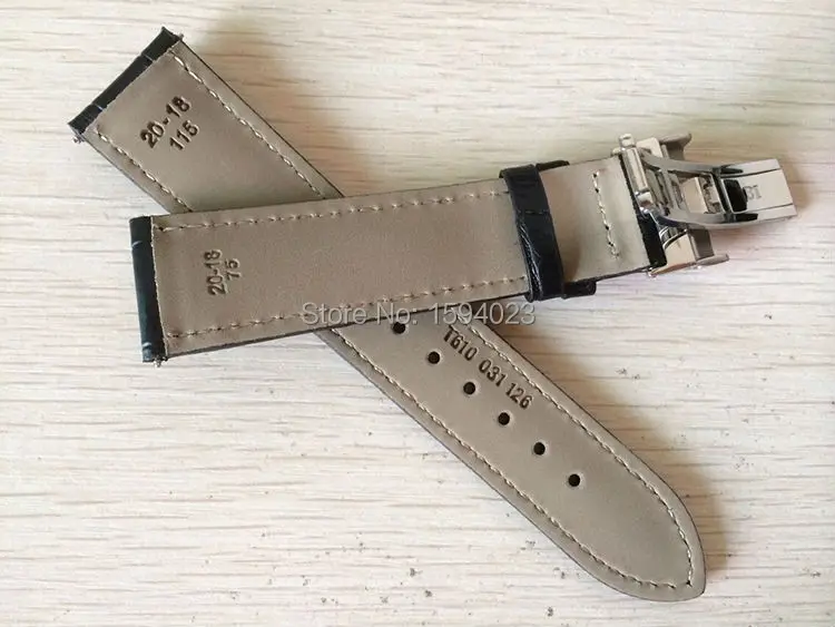 Ремешок из натуральной кожи для мужских часов черный браслет с серебристой