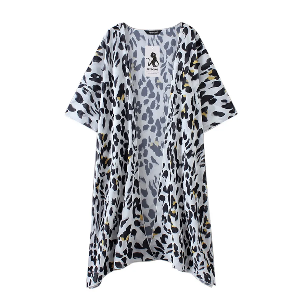 Женская шифоновая блузка кимоно с леопардовым принтом свободного покроя|Блузки|