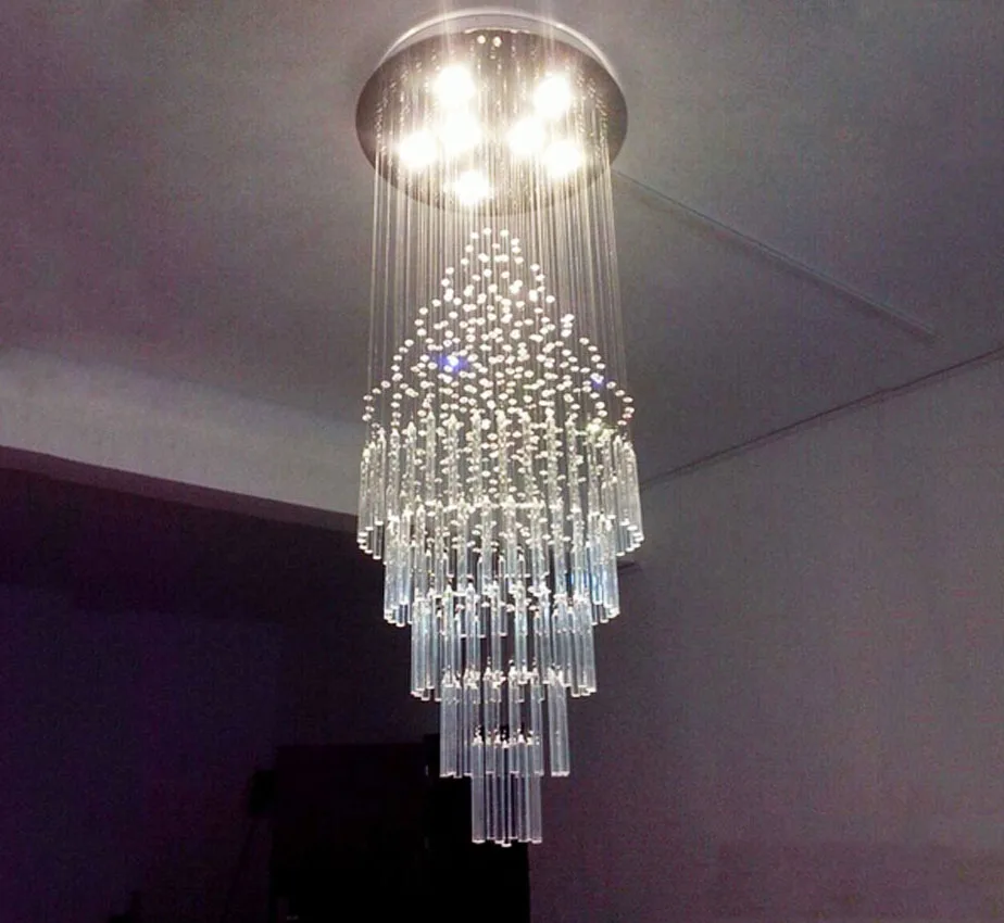 Роскошная дуплексная напольная лестница вращающаяся длинная хрустальная люстра