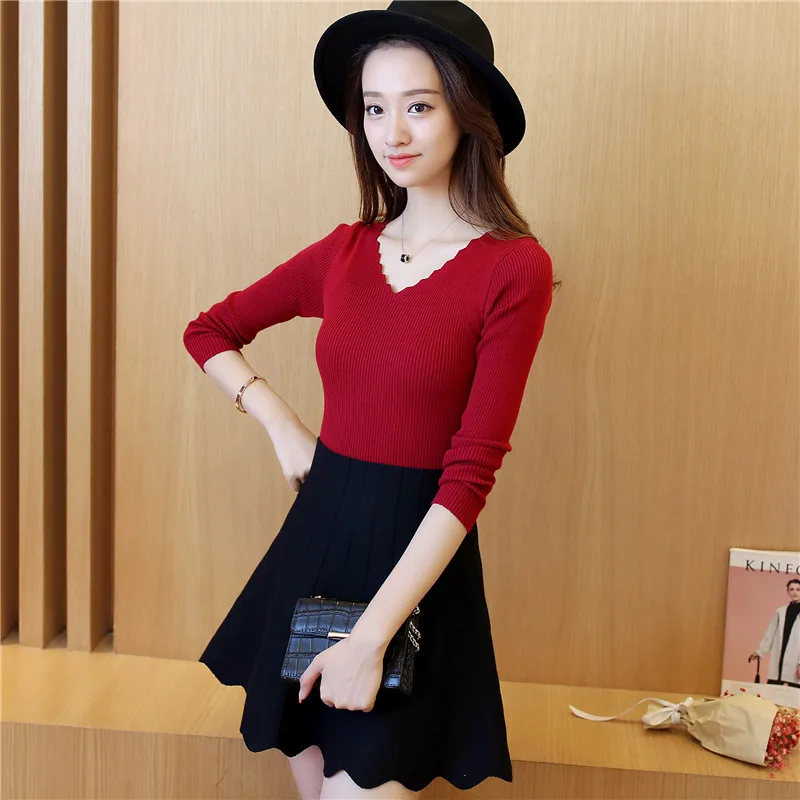 LISER Spring 2019 women sweater elegant female thin V neck sweaters slim long sleeve Knitted Pullovers tight | Женская одежда