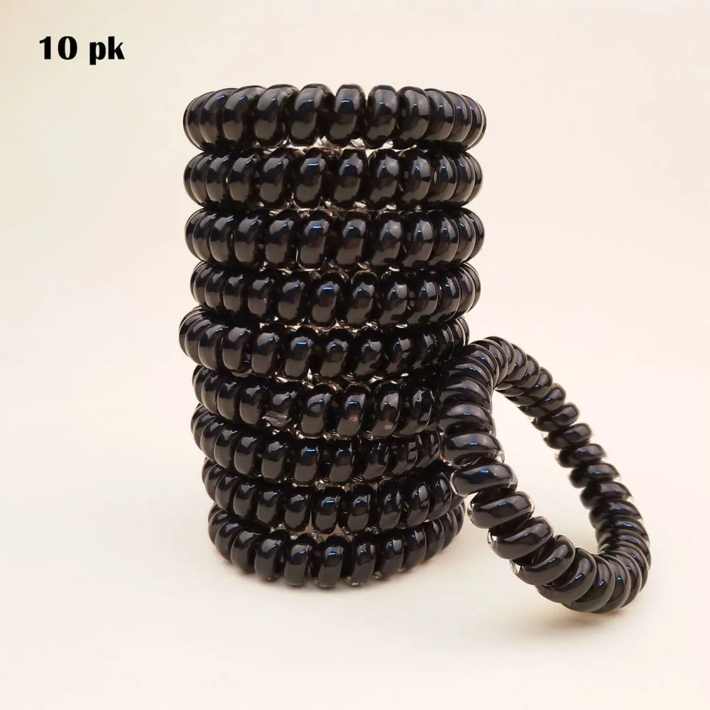 10-PK все черные хорошее качество спиральные волосы галстук Tony Tail галстуки на резинке Женские и девичьи аксессуары для волос ежедневное использование волос кольцо для волос - Цвет: 10PK BLACK
