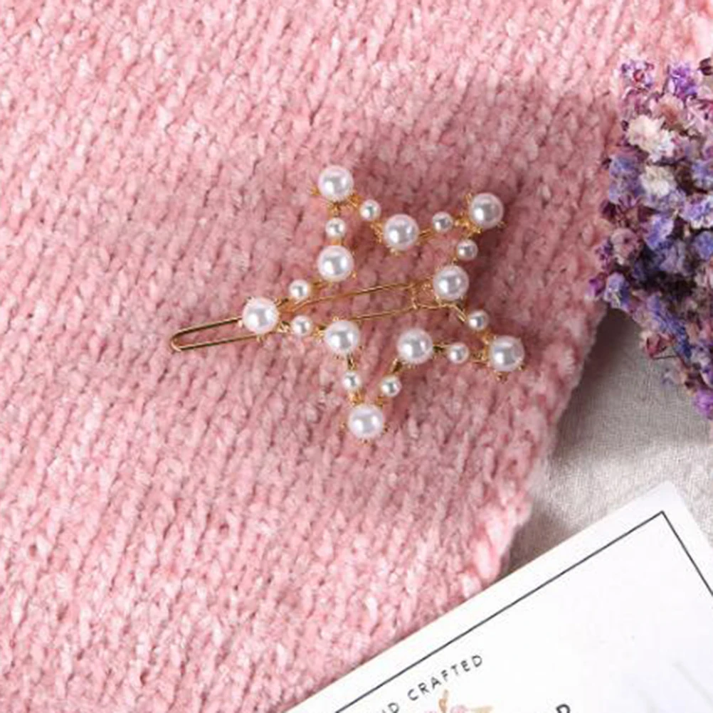 2 pcs Hair Clip Five-pointed Star Shape Geometric Hollow out Alloy Pearl Jewelry for Girls | Аксессуары для одежды