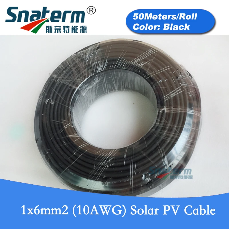 50 метров/рулон (164FT) 10AWG 6 мм2 SPhotovoltaic кабель фотокабель медный провод м черный или