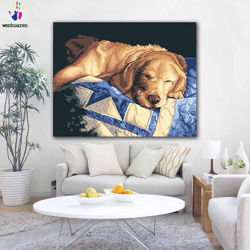 DIY картинки для раскраски по номерам с colorsCute маленький ленивый собака рисунок