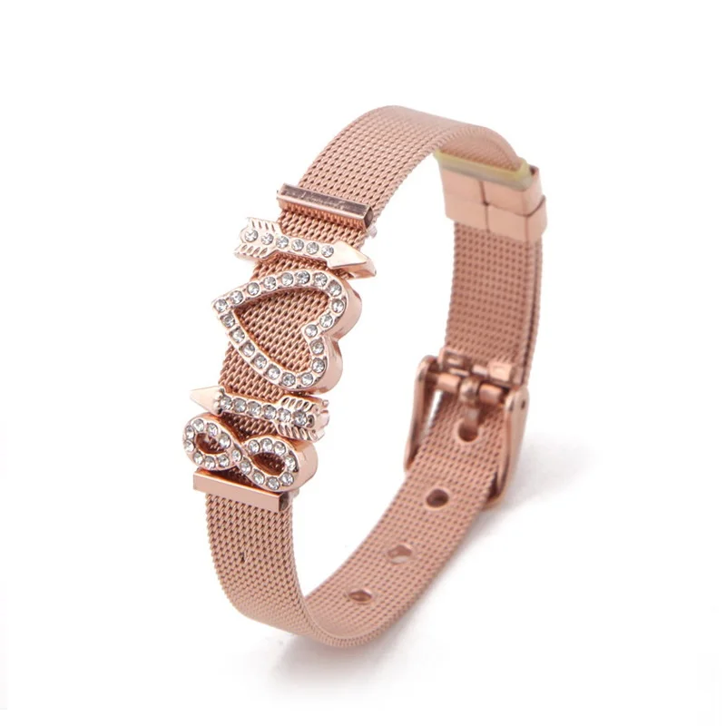 ARMNVNV Rhinestones Arrow Heart Number Eight Keepering DIY Personalized Stainless Steel Mesh Slide Charms Keeper Bracelet | Украшения и
