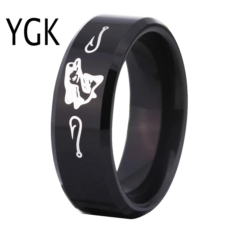

Fashion Fishing Rings For Women Black Tungsten Ring Heavy Metals Animal Jewelry Outdoor Hunting Fishing Men's Wedding Band Ring