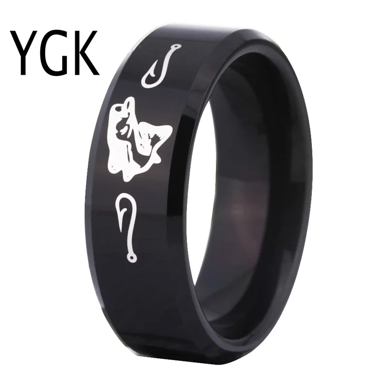 Модные кольца для рыбалки женщин черное вольфрамовое кольцо тяжелые металлы - Фото №1