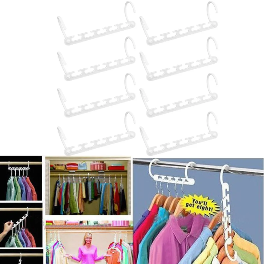 

2Pcs 8Pcs Space Saver Clothes Hanger Rack Wardrobes Shop Closet Wardrobe Clothing Hooks Home Organizer Set