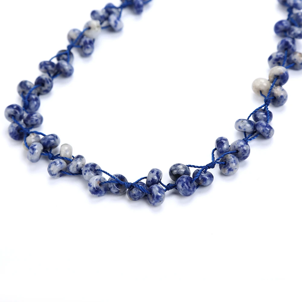Yumten Blue Veinstone Тканое ожерелье из натурального камня с кристаллами Женская цепочка