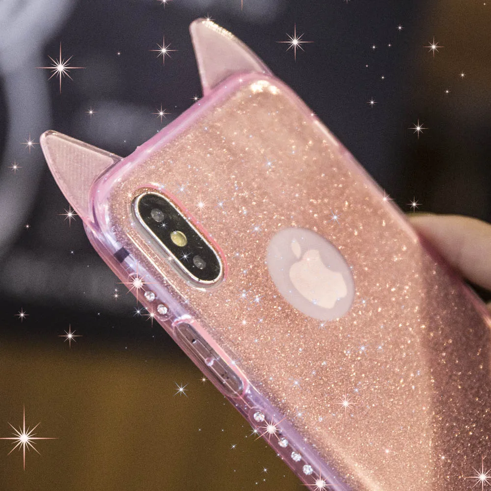 Ascromy шикарные милые кошачьи уши для iphone X XR XS блестящий чехол со стразами