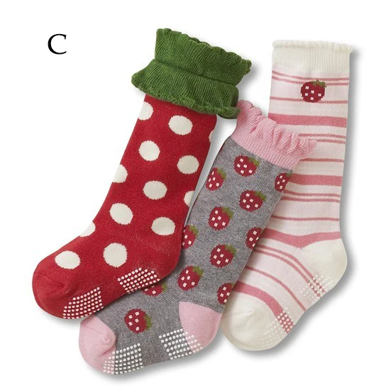 3 пар/компл. для маленьких мальчиков и девочек Нескользящие Гольфы A/B/C/D комплекты с милым клубничным принтом любимый кролик счастливый день От 1 до 5 лет хлопковые носки - Цвет: C