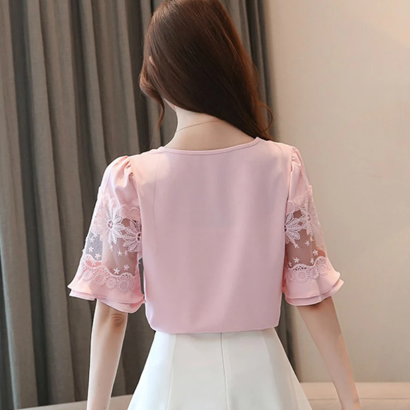 

womens tops and blouses summer women blouses 2021 short sleeve plus size blouse women solid chiffon blouse ladies tops 4877 50