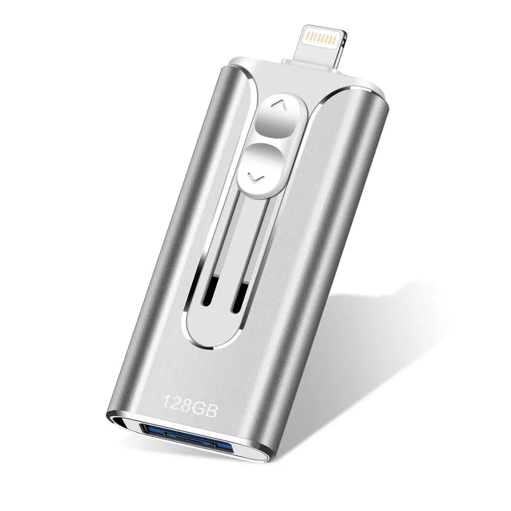 Серебристый Флешка 32 Гб iPhone флэш-накопитель 128 ГБ Usb флэш-накопитель флеш-накопитель Usb 3,0 молнии Memoria Usb для iPhone Android PC - Цвет: Серебристый