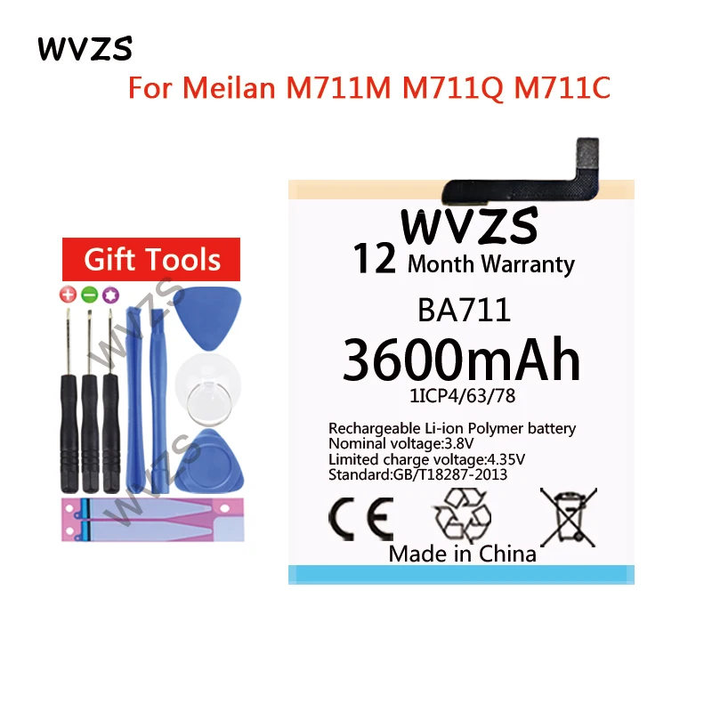 Wvzs 4600 мАч литий полимерный аккумулятор BA711 для Meizu Meilan M711M M711Q M711C сменные