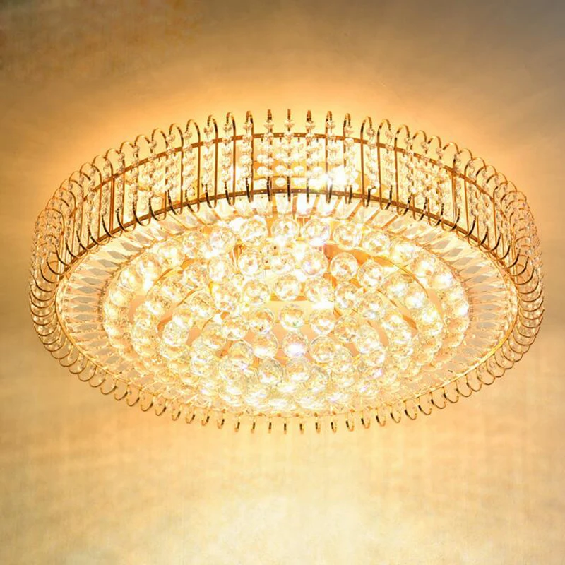Golden crystal ceiling lamp living room LED creative restaurant bedroom European round lighting fixture led | Освещение