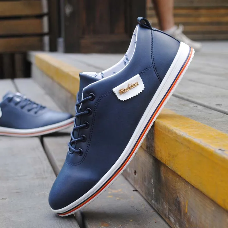 Autumn Winter Men Shoes Breathable Men's Casual Shoes Pu Leather Flat Shoes Lace-Up Man Shoes Comfortable Outdoor White Sneakers