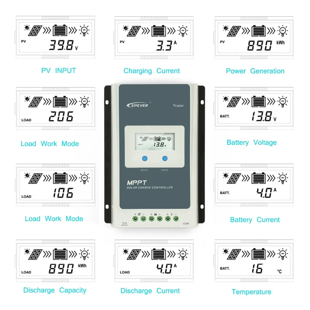 1210AN 4210AN 30A 40A Солнечный контроллер заряда Tracer-AN1 Tracer 2 в 24 В PV вход ЖК-монитор солнечное зарядное устройство