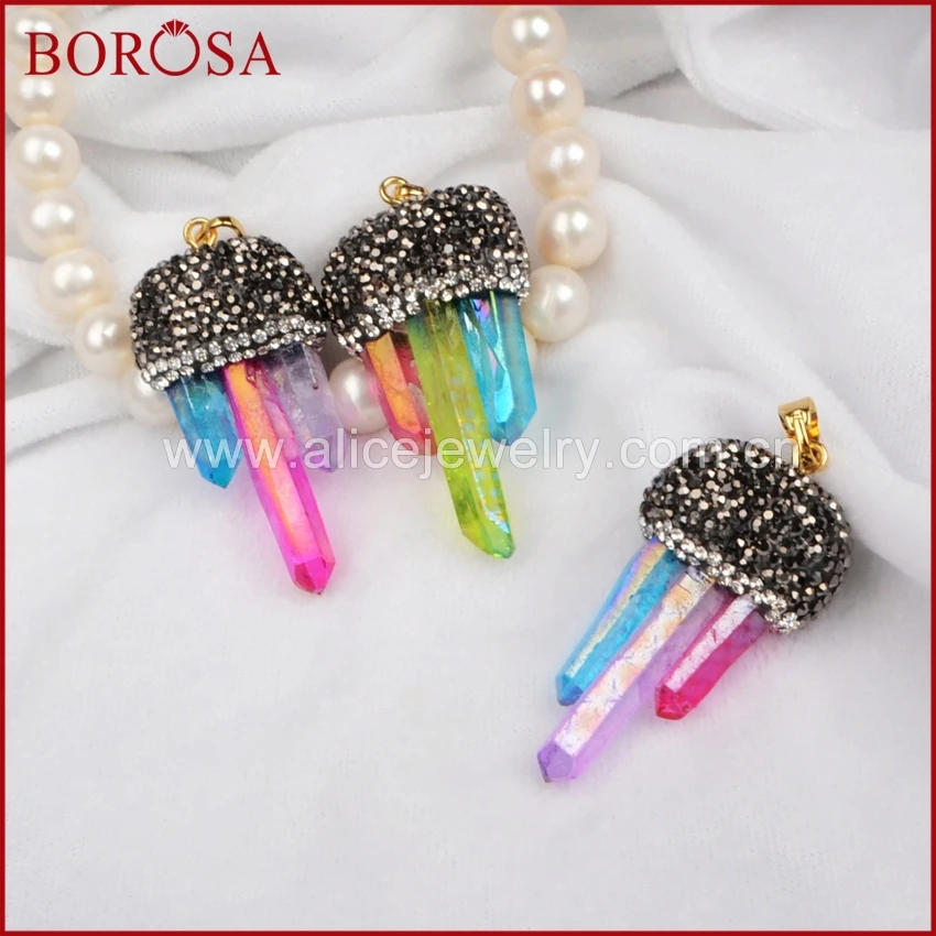 BOROSA новая мода три радужных ауры кварцевый титановый кристалл граненый кулон