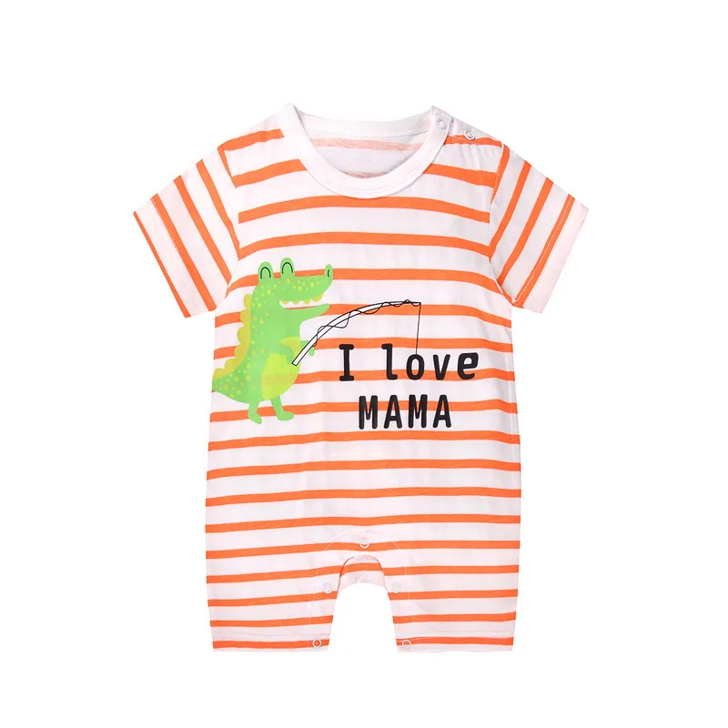 Детский хлопковый комбинезон с коротким рукавом мультяшным принтом|Ромперы| |