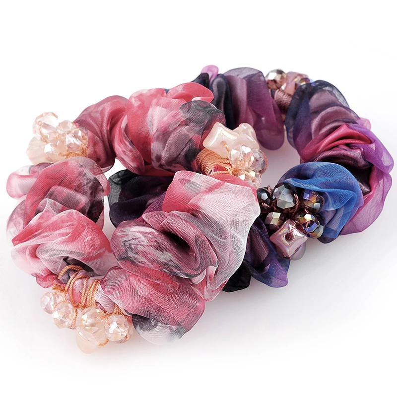 Женская атласная лента с цветами кристаллами и жемчугом декоративная для волос