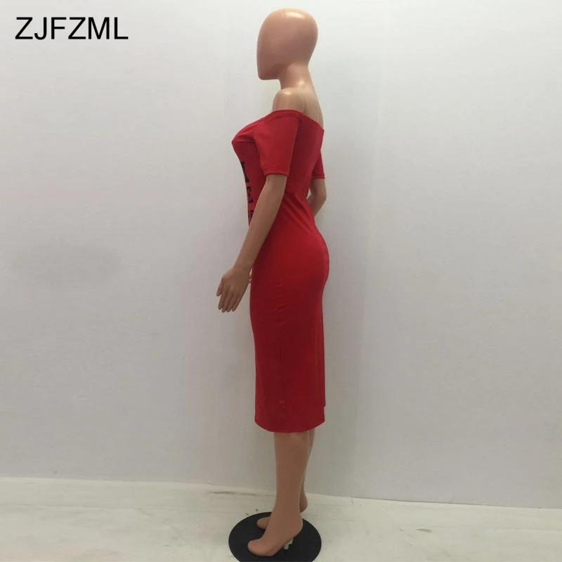 ZJFZML с открытыми плечами сексуальное платье-рубашка женское платье с буквенным принтом с вырезом лодочкой Бандажное платье летнее с коротким рукавом с открытой спиной платье до середины икры