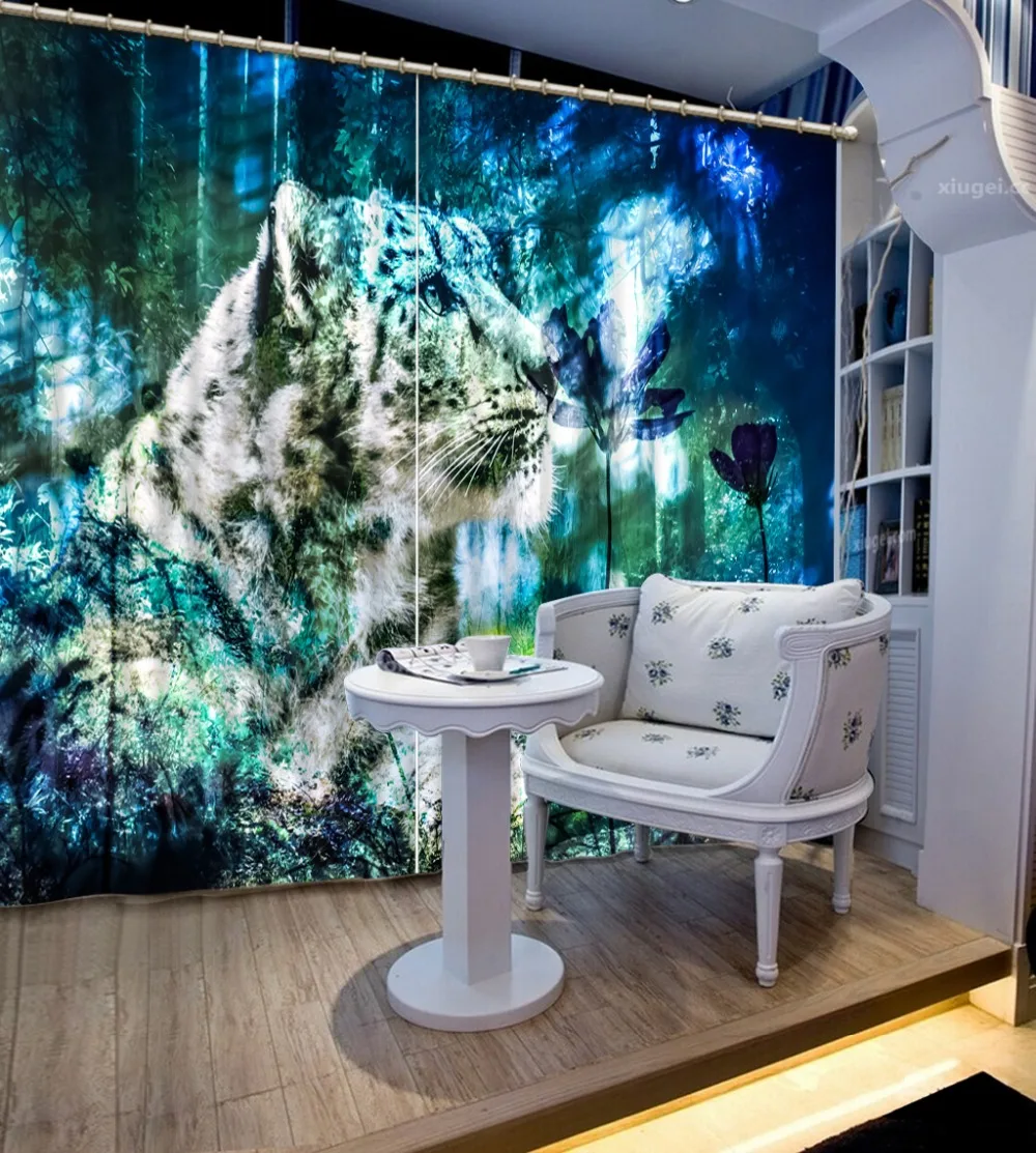 Готовые занавески 3d на окна с изображением животных тигр гостиной спальни