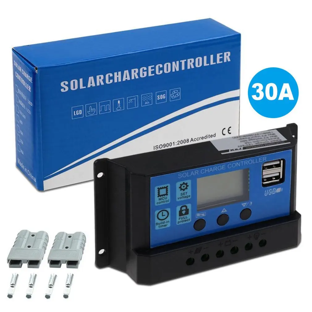 30A PWM Панели солнечные Регулятор 12V 24V Контроллер заряда автоматический двойной USB