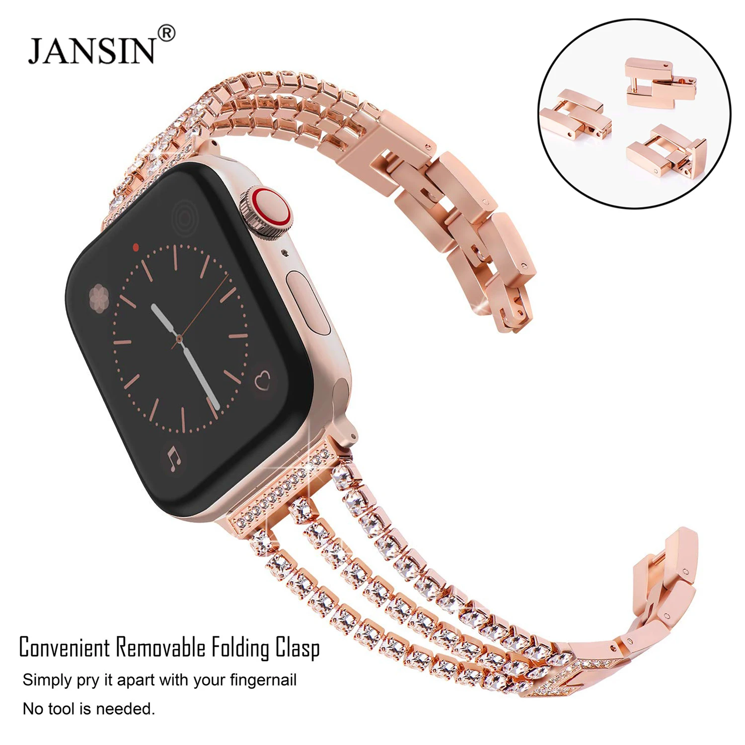 Женский Алмазный ремешок JANSIN для Apple Watch 42 мм 38 40 44 ювелирный из нержавеющей стали