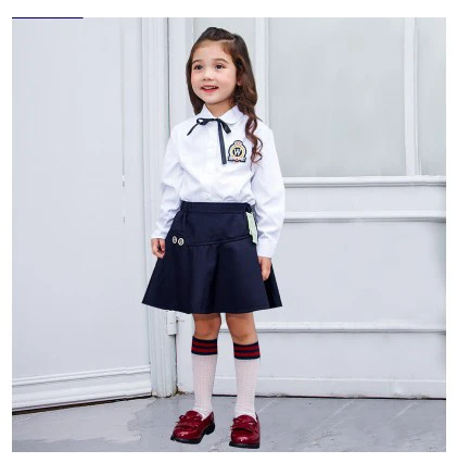 Set 05 Blue Skirt Новинка весны дети Англия детский сад Начальная школа униформа для мальчиков и девочек хлопковая рубашка детская юбка костюм костюмы - Цвет: Set 05 Blue Skirt