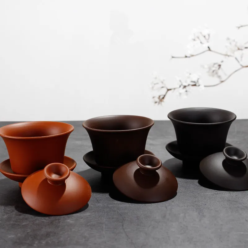 Китайский Фиолетовый Глиняный чайный набор Gaiwan керамическая чайная посуда кунг