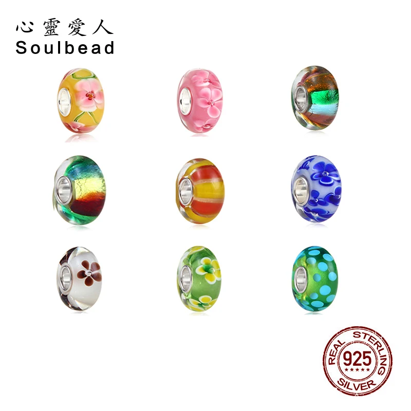 Soulbead европейские стеклянные бусины высшего класса в цветную полоску из серебра