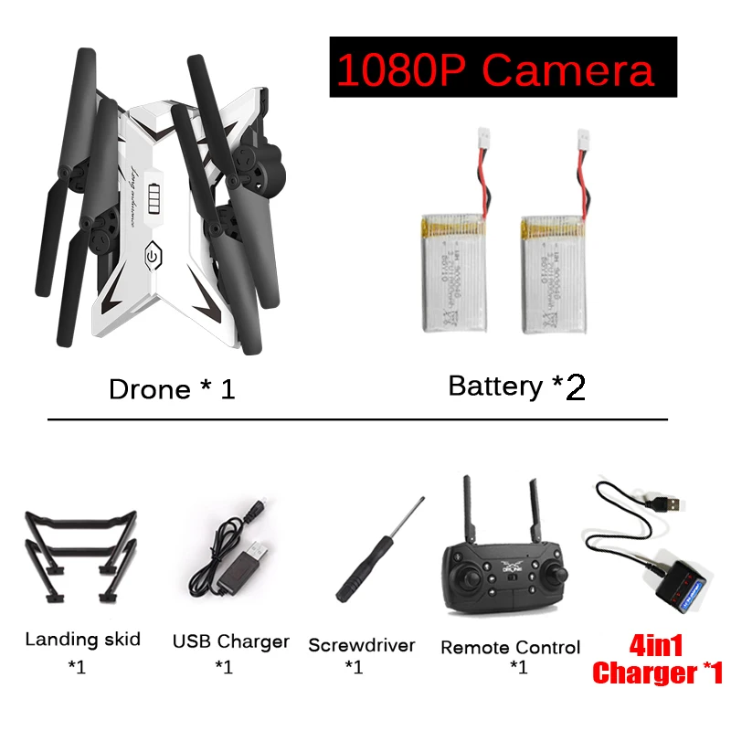 601B-1080-2W Радиоуправляемый Дрон Квадрокоптер Дроны с 1080P wifi камера HD wifi FPV удерживающий высоту Безголовый режим Дрон долгое время действия - Цвет: 601B-1080-2W