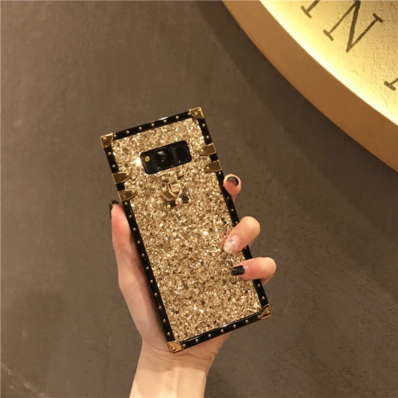 YHBBCASES Модный Золотой квадратный чехол с заклепками для Samsung Galaxy S10 S8 S9 Plus Роскошные