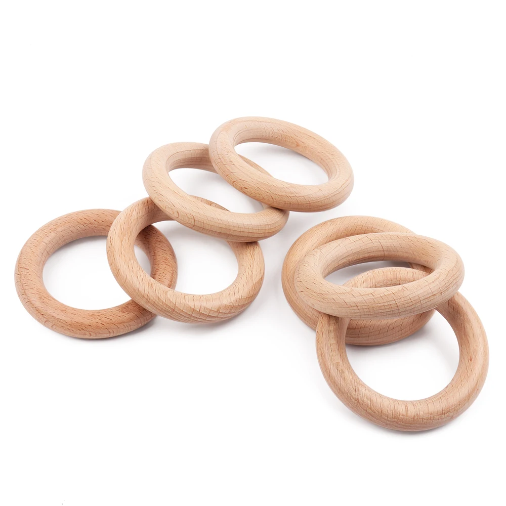 TYRY.HU 50Pcs 40/55/70mm Beech Wood Ring  Wooden Teether Ring Kid Gift Food Grade Silicone Children's Goods Kid Teething Toys