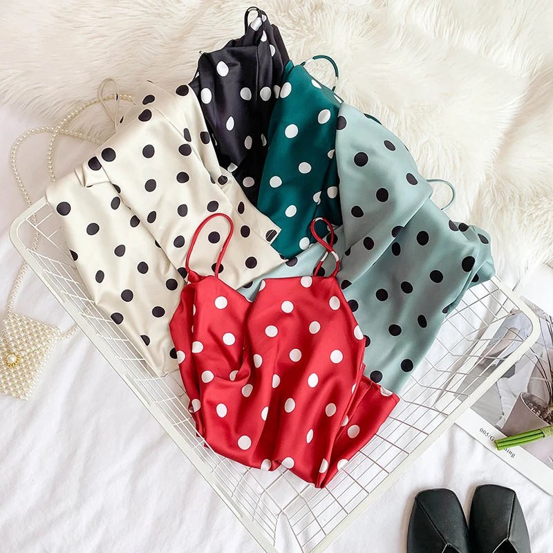 ALPHALMODA 2019 Летняя женская повседневная майка в горошек без рукавов с ворсовым