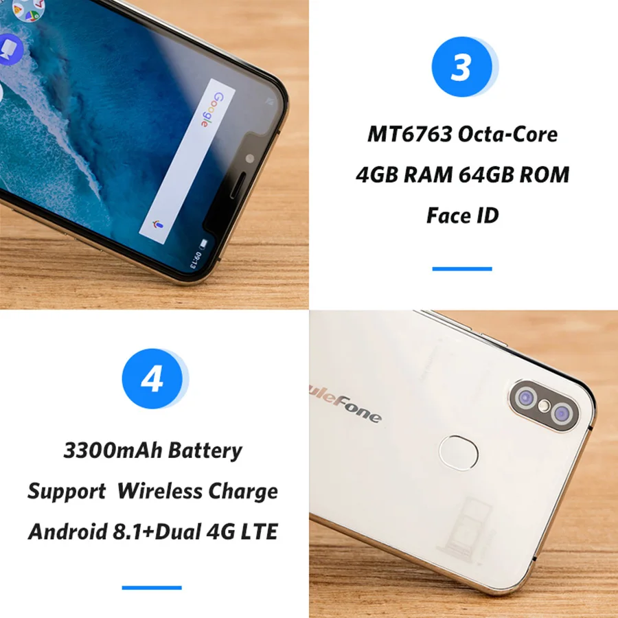 Ulefone X Face ID 5 85 &quotHD MT6763 Восьмиядерный Android 8 1 4 Гб ОЗУ 64 ПЗУ 16MP 3300 мАч двойная задняя