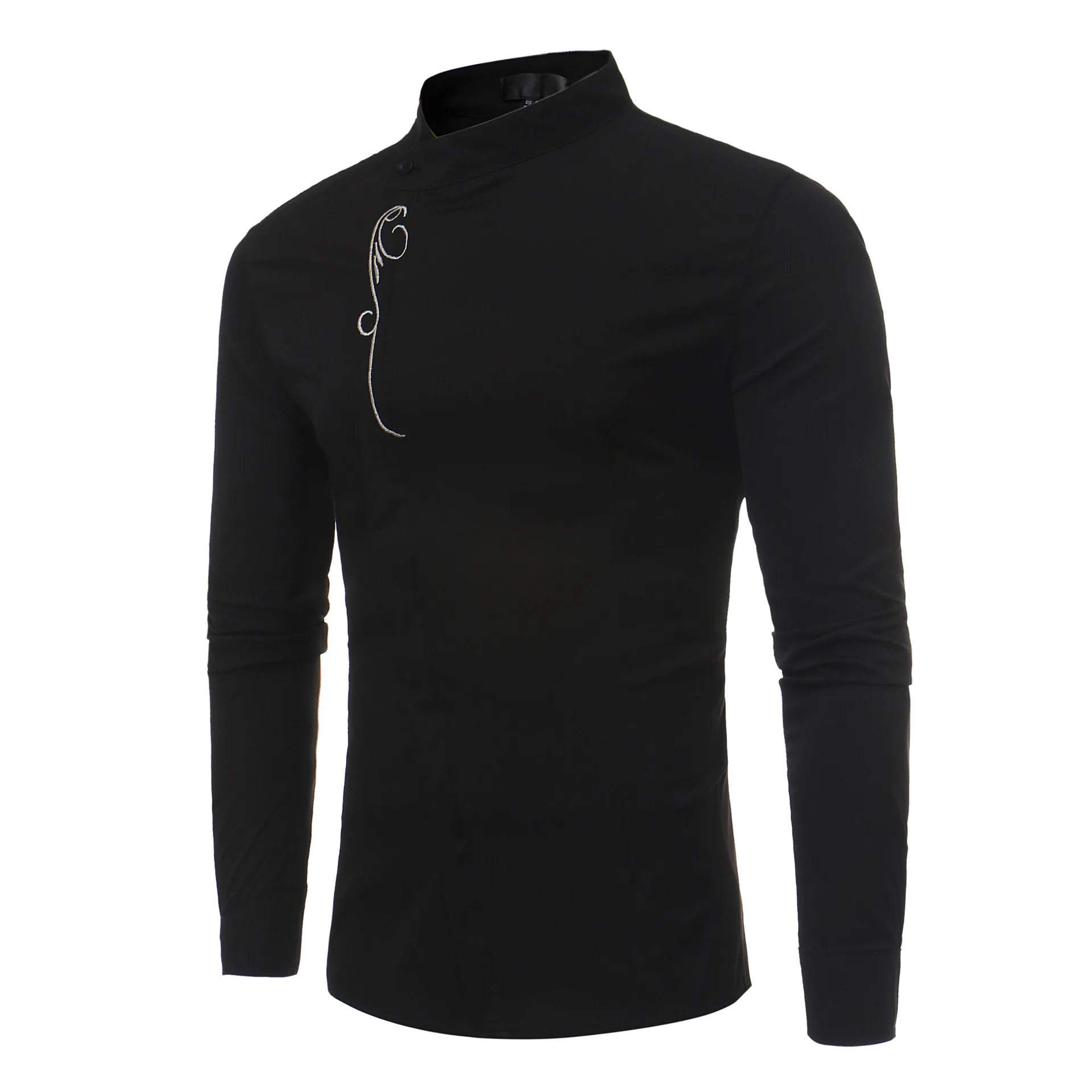 

Men long-sleeved shirt autumn and winter new fashion casual embroidery decoration men's Pure Color single-breasted ZT-CS11