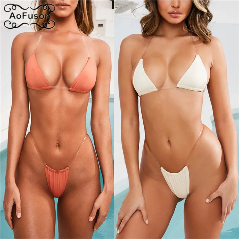 Сексуальный микро бикини мини стринги купальник Maillot Femme прозрачный Бразильский