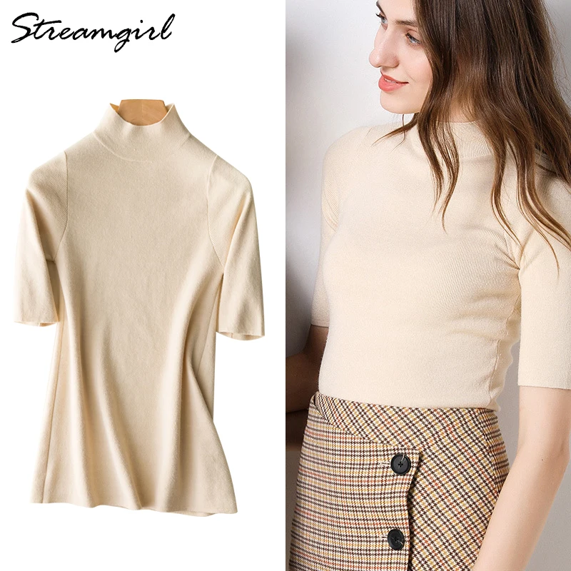 Jumper Women Summer Pullover Knitted Blouse Sweaters Half Sleeve Jumpers Ladies Tutleneck Woman Pull Femme 2019 Sweater | Женская одежда