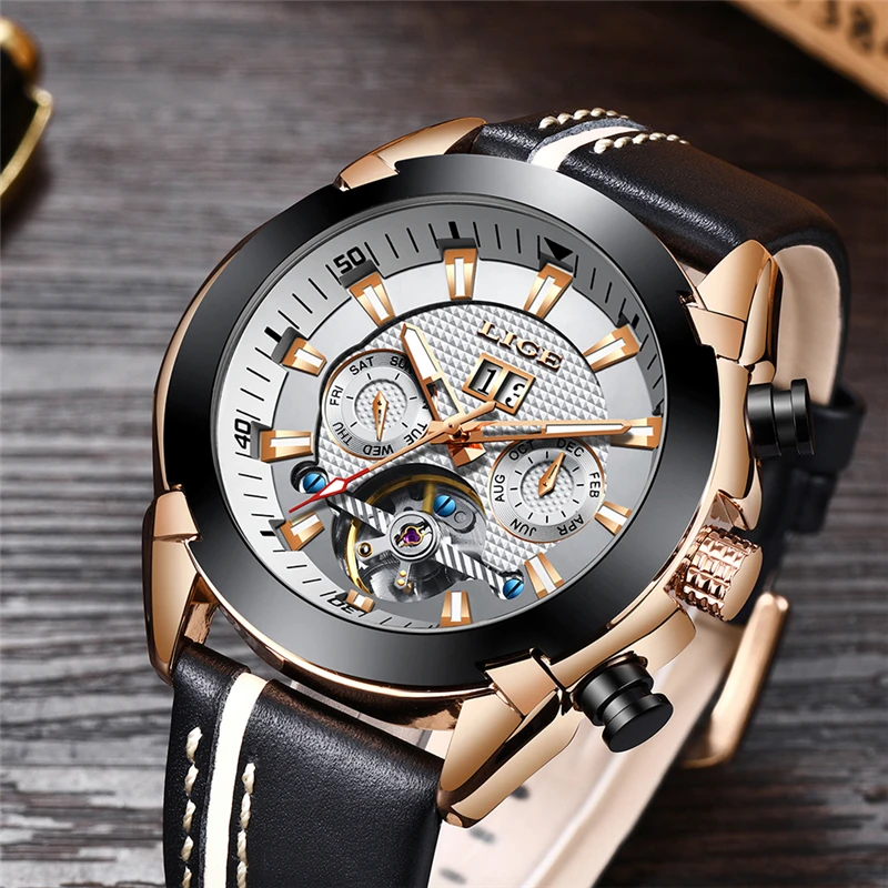 Мужские механические часы Tourbillon военные спортивные водонепроницаемые LIGE топ