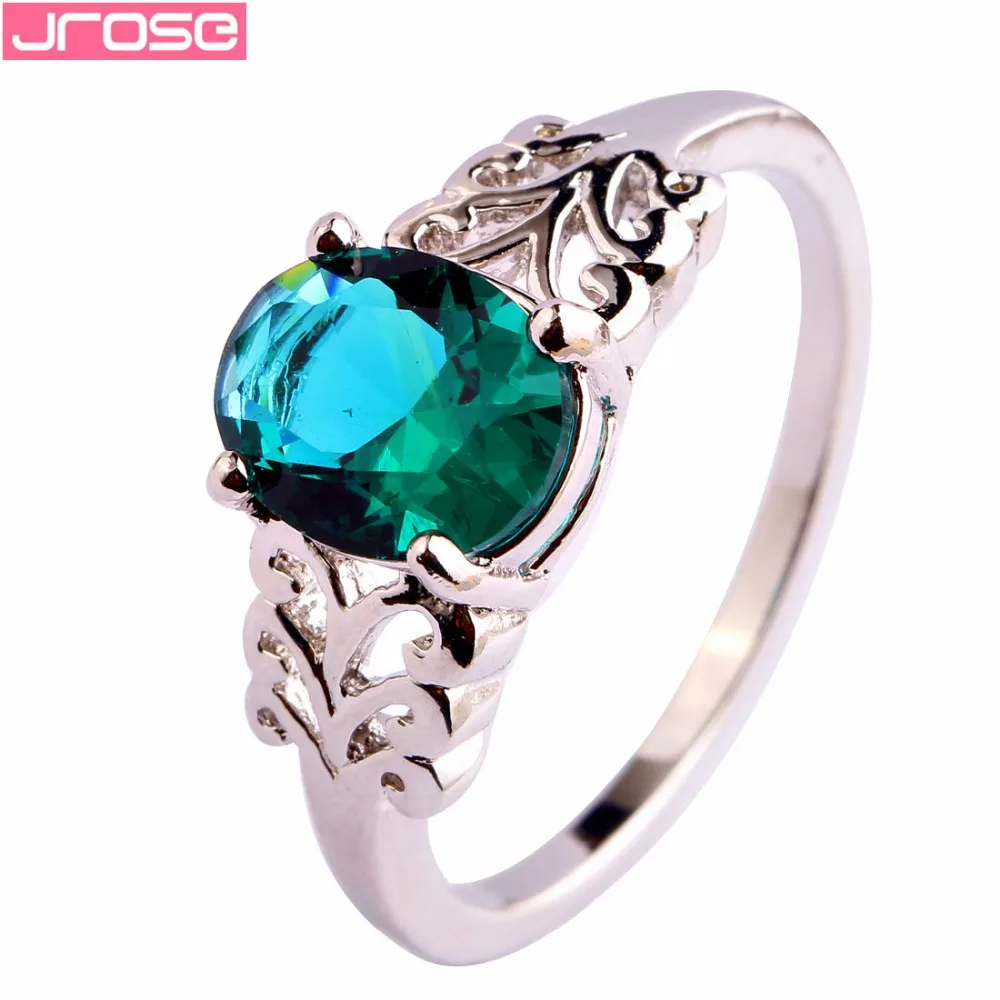 JROSE Wedding Engagement Lady Beautiful Solitaire Jewelry Pink &amp Rainbow Green Cubic Zircon Silver Fashion Ring Size 6-12 | Украшения и